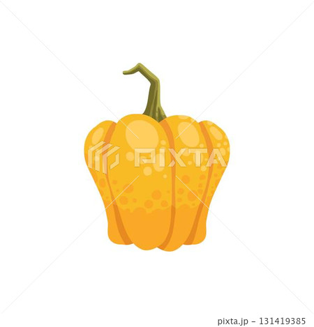 Autumn element. Natural eco pumpkin. Yellow, orange and red, green tree foliage colors fall season, harvest hand drawn element. Vector illustration 131419385