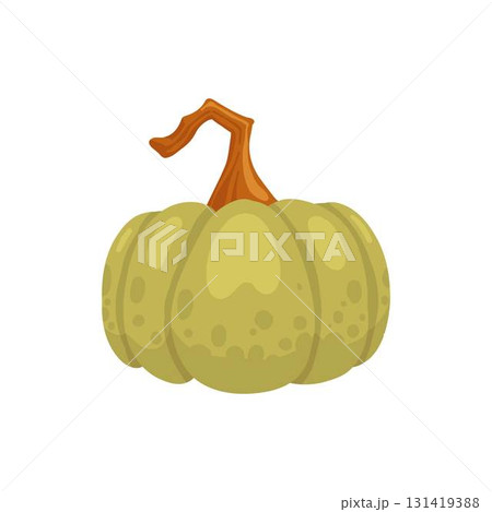 Autumn element. Natural eco pumpkin. Yellow, orange and red, green tree foliage colors fall season, harvest hand drawn element. Vector illustration 131419388