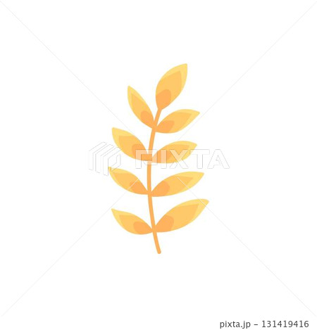 Autumn element. Leaves, acorn, chestnut and berry. Yellow, orange and red, green tree foliage fall season, harvest hand drawn elements. Vector illustration 131419416