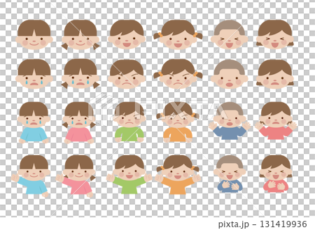 微笑、哭泣、憤怒、驚訝的孩子 131419936