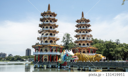 The Dragon and Tiger Pagodas is a temple located at Lotus Lake in Zuoying District.one of famous landmark in Kaoshiung. The Dragon and Tiger Pagodas is a temple located at Lotus Lake in Zuoying District.one of famous landmark in Kaoshiung. 131419951
