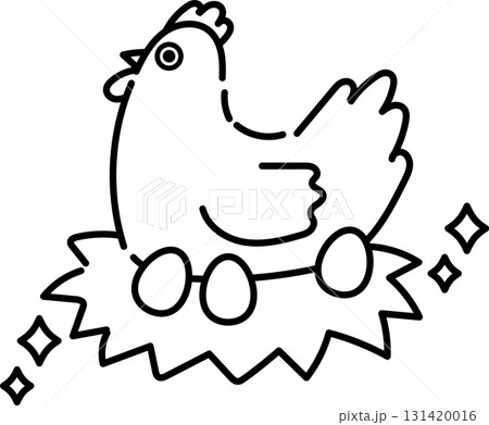 卵を産むニワトリのイラスト　線画のみ 131420016