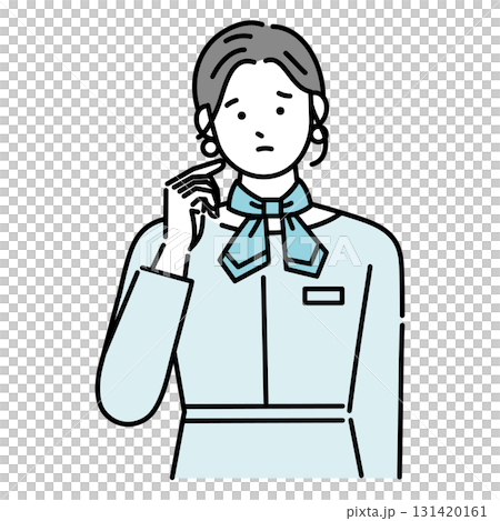 考えるジェスチャーをする受付の女性 131420161