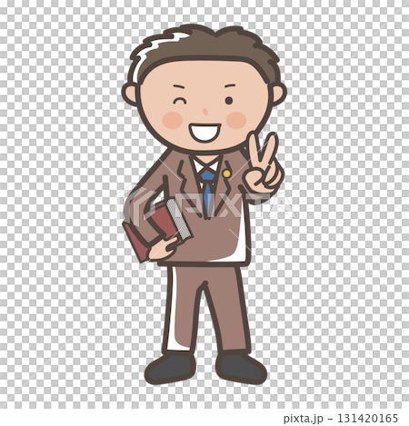 Full-body illustration of a male lawyer making a peace sign and winking Full-body illustration of a male lawyer making a peace sign and winking 131420165