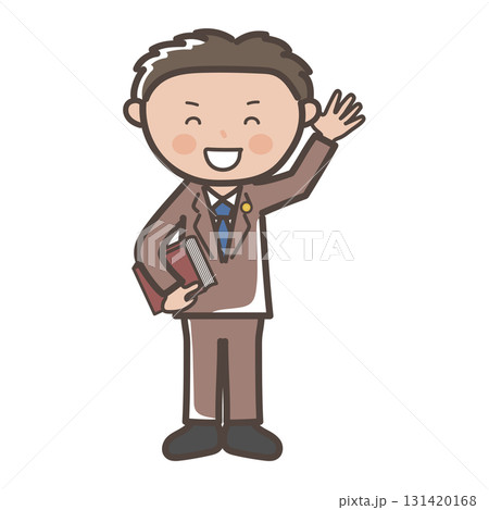 手を振って挨拶する男性弁護士の全身イラスト 131420168