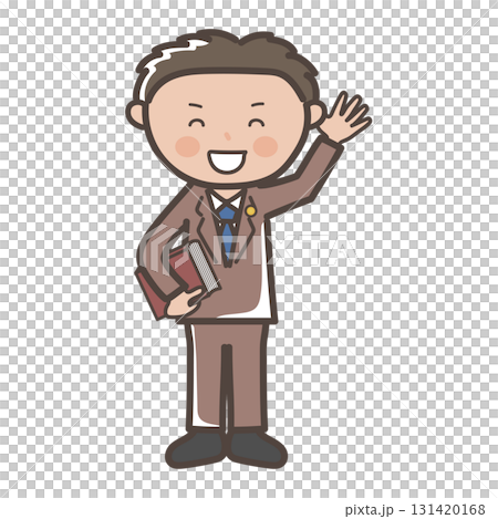 手を振って挨拶する男性弁護士の全身イラスト 131420168
