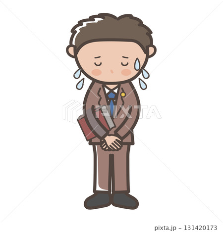 大汗をかいて謝罪する男性弁護士の全身イラスト 131420173