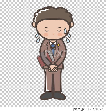 大汗をかいて謝罪する男性弁護士の全身イラスト 131420173