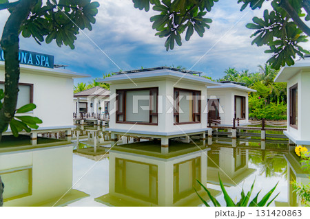Bungalows on ponds. Bungalows on ponds. 131420863