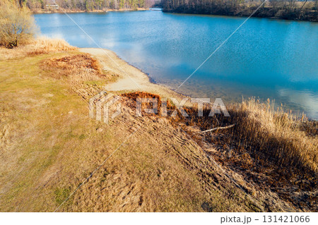 Lakeshore in autumn. View from above. Nature landscape. Nature background 131421066