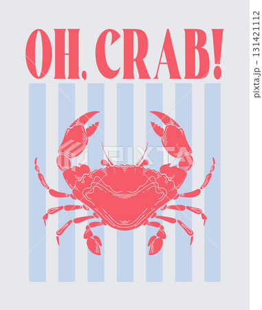 Crab or crayfish Vintage Coastal Italian print. Minimalist hand drawn poster. Seafood shop logo, signboard, restaurant menu, fish market, banner. Mediterranean vintage summer card. Sicilia sea market 131421112