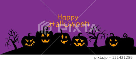 ハロウィンのかぼちゃと星の装飾フレーム、ハロウィンデコレーションイラスト 131421289