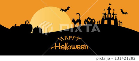 ハロウィンのかぼちゃと星の装飾フレーム、ハロウィンデコレーションイラスト 131421292