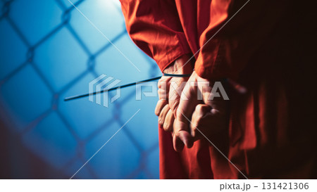 Prison Inmate With Hands Bound Held Behind Back 131421306
