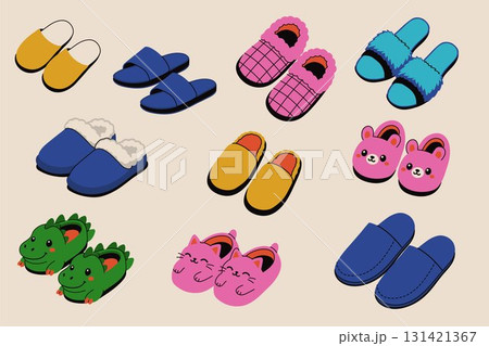 Colorful Cartoon Slippers Set with Cute and Cozy Designs 131421367