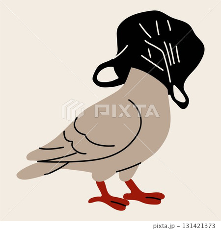 Cartoon Bird Stuck in Plastic Waste Concept Art 131421373