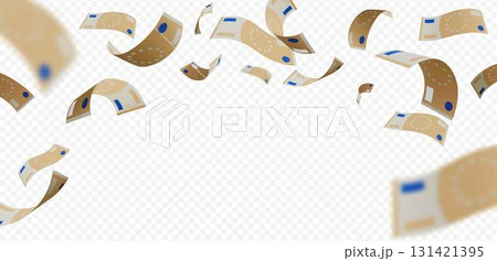 Euro banknote fall from above, vector throw paper bills explosion, realistic money cash, currency flight on wind blow 131421395