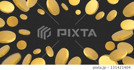 3D golden coin falling vector frame, currency cent, money cash explosion, bank, business finance symbol, game award 3D golden coin falling vector frame, currency cent, money cash explosion, bank, business finance symbol, game award 131421404