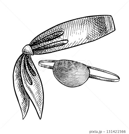 Pirate paraphernalia, bandana and eye patch. Black and white graphics, vector illustrations. Hand-drawn. For children s games and holidays. For stickers, invitation cards, posters and banners. Pirate paraphernalia, bandana and eye patch. Black and white graphics, vector illustrations. Hand-drawn. For children s games and holidays. For stickers, invitation cards, posters and banners. 131421566