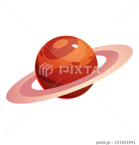Saturn planet flat vector icon, planet of the Solar System, space red sphere with circles, astronomy education, cosmos 131421941