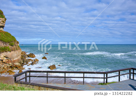 Ocean view from seaside wooden terrace 131422282
