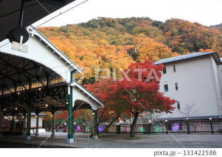 紅葉に包まれた駅舎 131422586