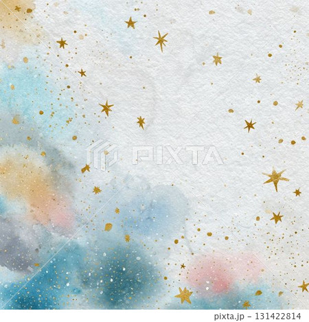 水彩の雪のような白い背景に繊細な金色の星とパステル調のアクセント 水彩の雪のような白い背景に繊細な金色の星とパステル調のアクセント 131422814
