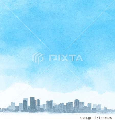 青空と街並みの水彩背景 やわらかな印象の都市風景デザイン素材 青空と街並みの水彩背景 やわらかな印象の都市風景デザイン素材 131423080