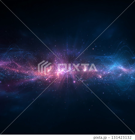 宇宙のように広がる光の抽象背景　青とピンクが交わる幻想的なデジタルデザイン素材 131423132