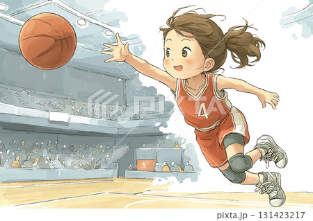 美優シリーズ：リバウンドを取る女性バスケットボール選手 131423217