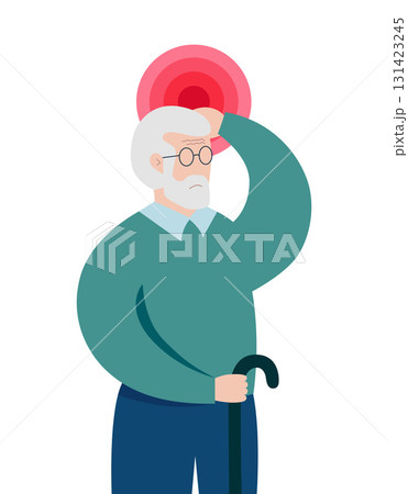 Aged person with pain in the head, depression and stress. 131423245