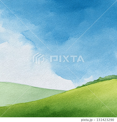 青空と草原が広がる水彩風景背景 爽やかで心地よい自然のデザイン素材 青空と草原が広がる水彩風景背景 爽やかで心地よい自然のデザイン素材 131423290