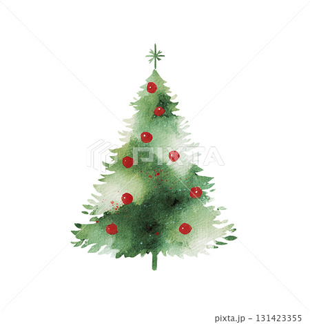 やさしいタッチの水彩風クリスマスツリー 赤いオーナメントが映える冬のイラスト素材 やさしいタッチの水彩風クリスマスツリー 赤いオーナメントが映える冬のイラスト素材 131423355
