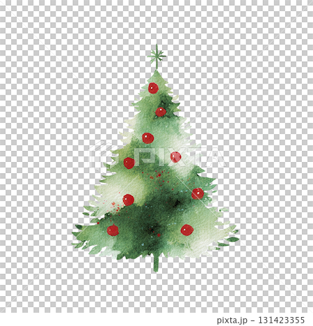 やさしいタッチの水彩風クリスマスツリー 赤いオーナメントが映える冬のイラスト素材 やさしいタッチの水彩風クリスマスツリー 赤いオーナメントが映える冬のイラスト素材 131423355