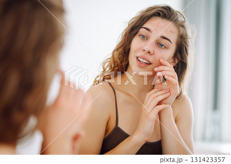 Skin problem. Natural beauty. Medical care and treatment concept. 131423357