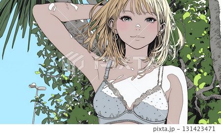 下着姿でくつろいでいる若い女性 131423471