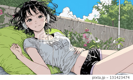 下着姿でくつろいでいる若い女性