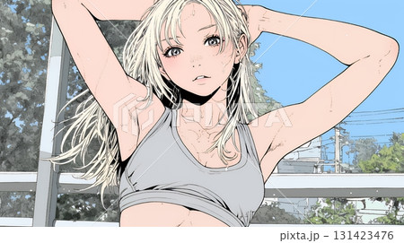 下着姿でくつろいでいる若い女性 131423476