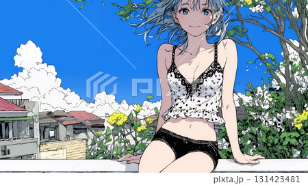 下着姿でくつろいでいる若い女性