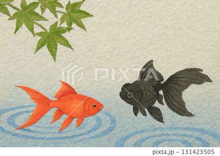 金魚　緑のもみじ　貼り絵 131423505