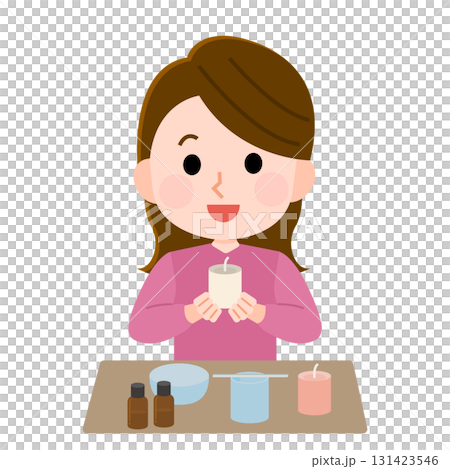 アロマキャンドルを手作りする女性　イラスト 131423546
