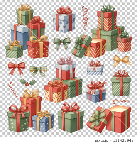 Christmas objects gifts illustration set. Watercolour illustration design. 131423948