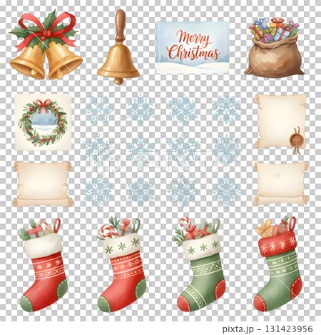Christmas objects illustration set. Watercolour illustration design. 131423956