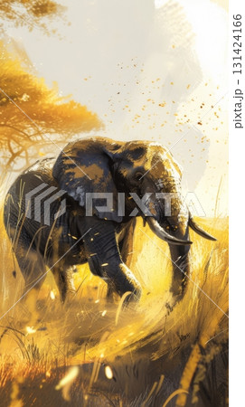 Majestic elephant in golden savanna light Majestic elephant in golden savanna light 131424166