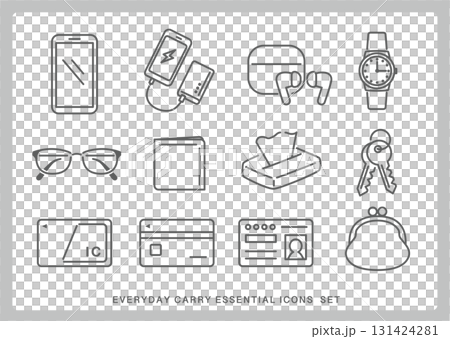 日常必需品圖示集（智慧型手機、鑰匙、錢包等） 131424281