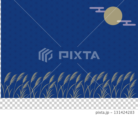 夜風與滿月中搖曳的芒草_麻葉圖案背景 131424283