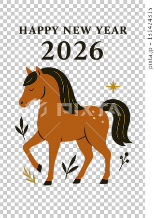 Stylish 2026 Chinese Zodiac Horse New Year's Card Template 131424315