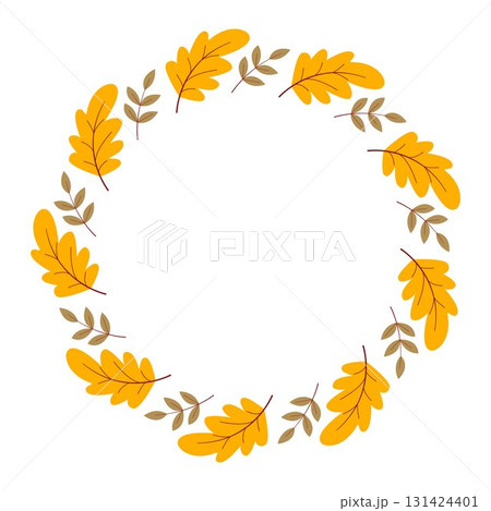 Round autumn wreath of yellow oak leaves Round autumn wreath of yellow oak leaves 131424401