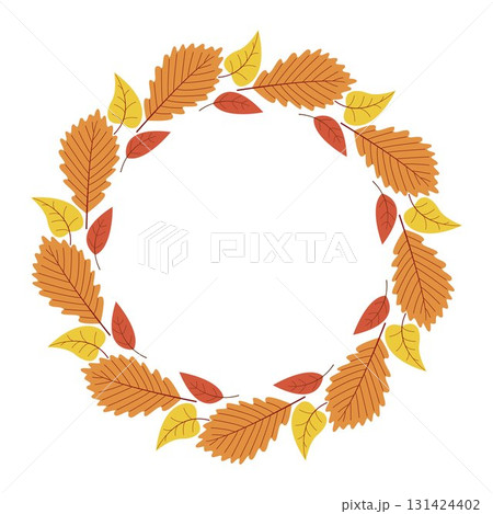 Bright, colorful autumn leaf wreath 131424402