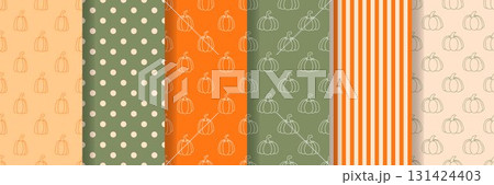 Autumn pattern set with pumpkin silhouettes on colored backgrounds Autumn pattern set with pumpkin silhouettes on colored backgrounds 131424403